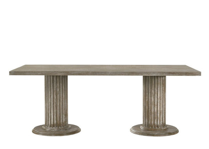 84" Gray Wood Double Pedestal Base Dining Table