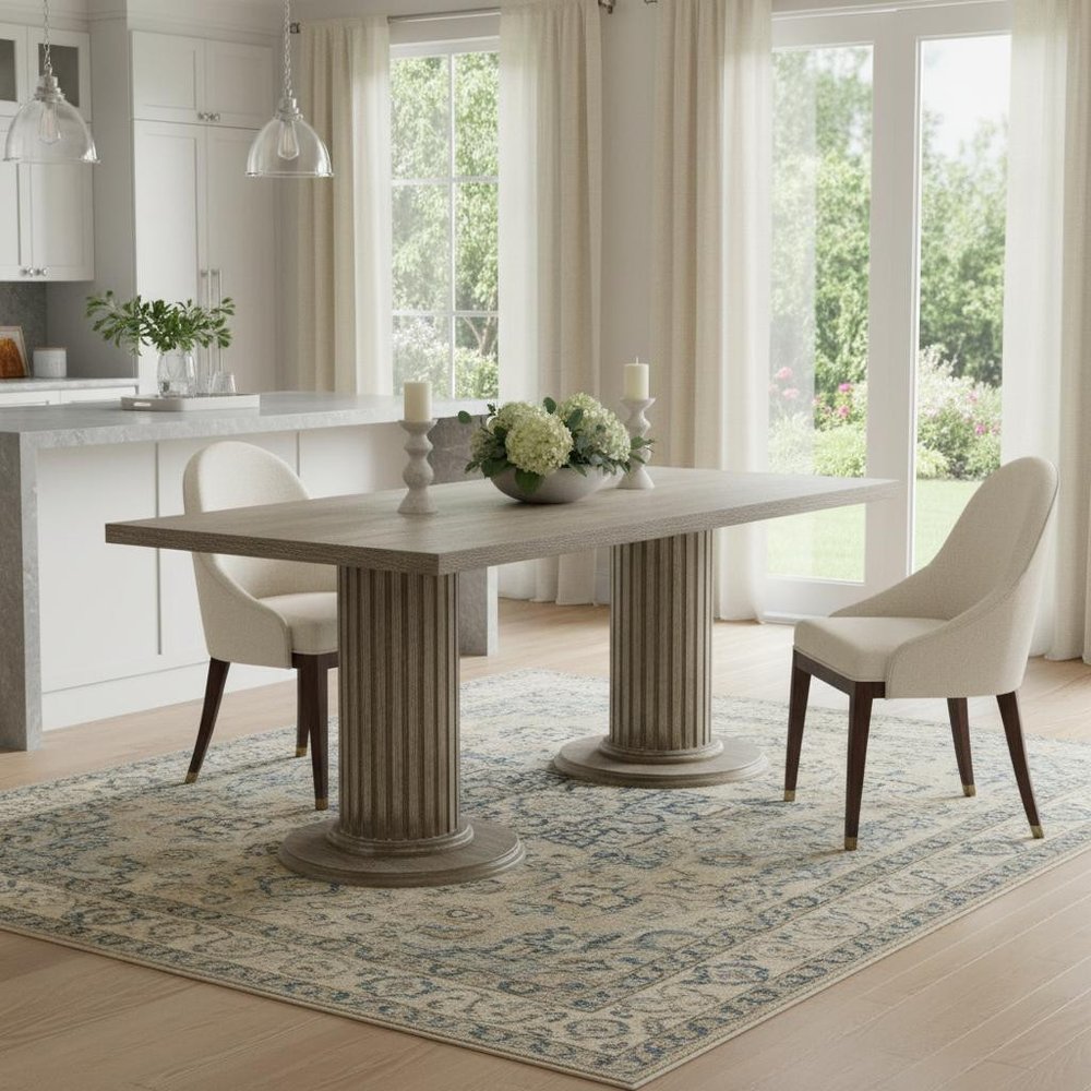 84" Gray Wood Double Pedestal Base Dining Table — view 8