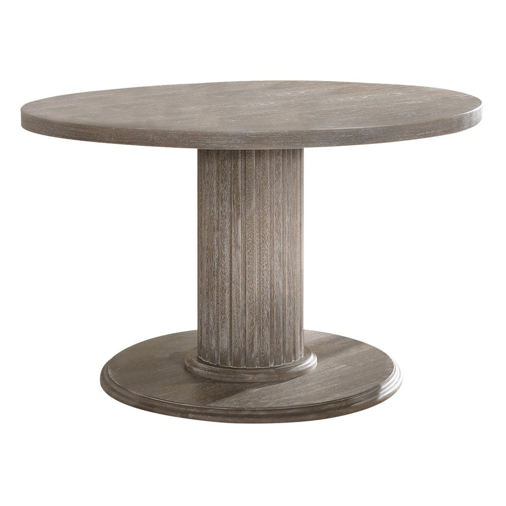 47" Gray Wood Pedestal Base Round Top Dining Table — view 1