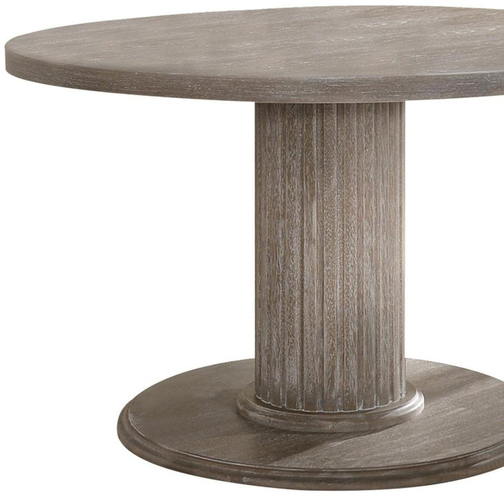 47" Gray Wood Pedestal Base Round Top Dining Table — view 3