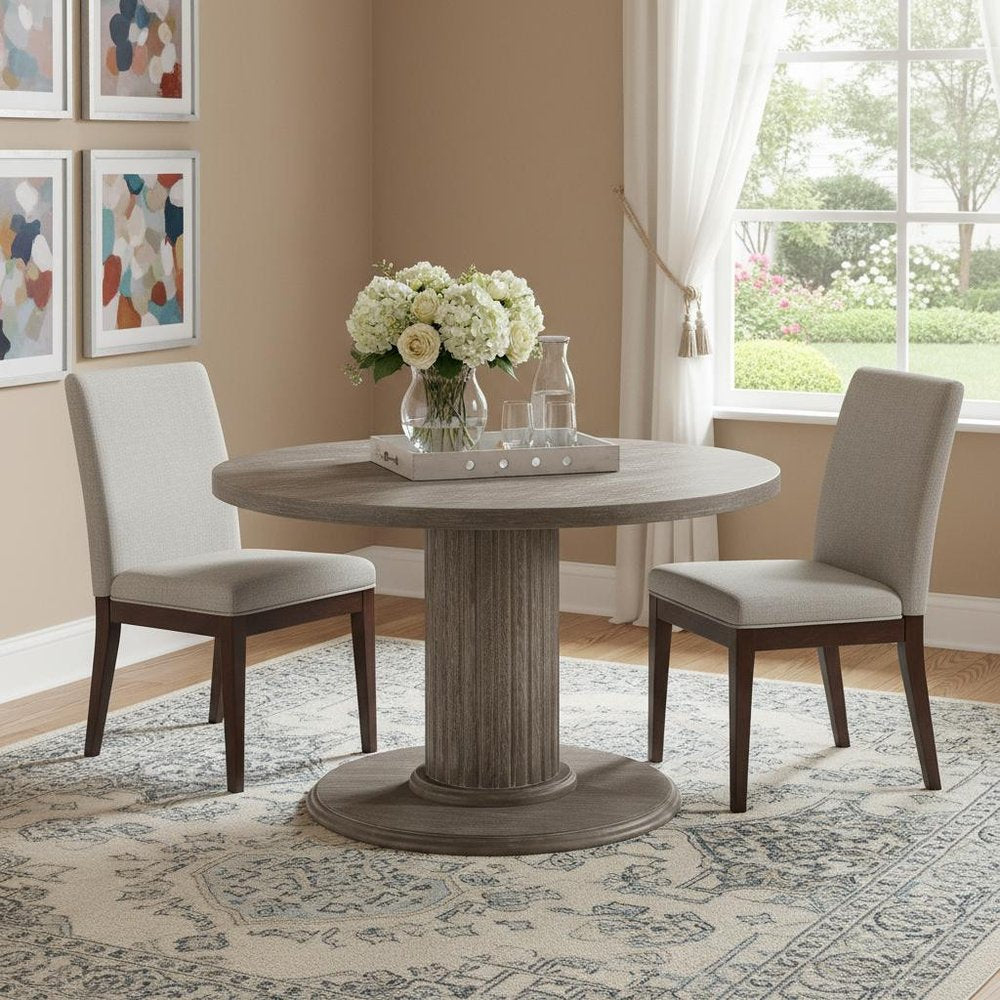47" Gray Wood Pedestal Base Round Top Dining Table — view 4