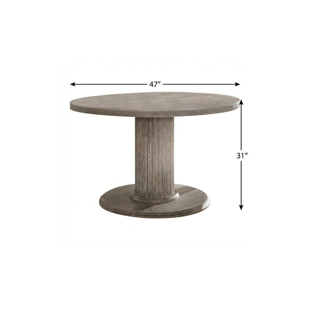 47" Gray Wood Pedestal Base Round Top Dining Table — view 5