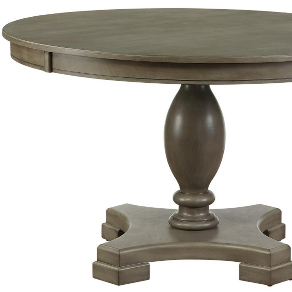 48" Gray Wood Pedestal Base Round Top Dining Table — view 4