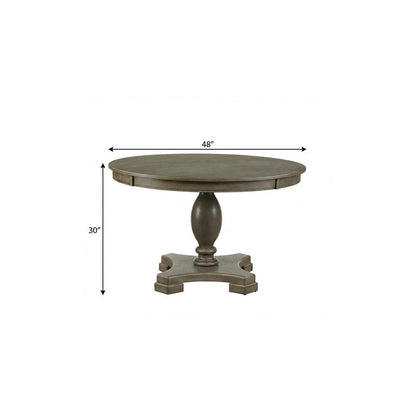 48" Gray Wood Pedestal Base Round Top Dining Table