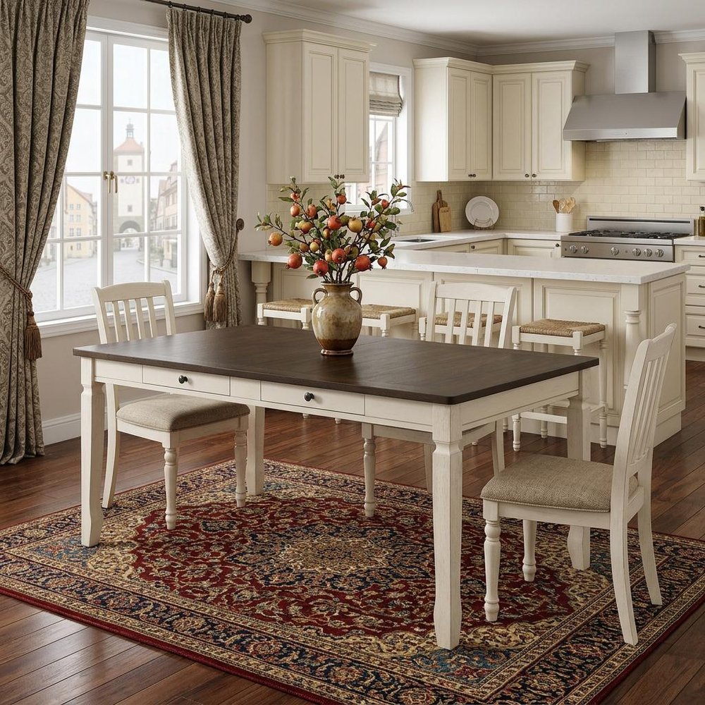 78" Oak And Cream Wood Dining Table HomeRoots
