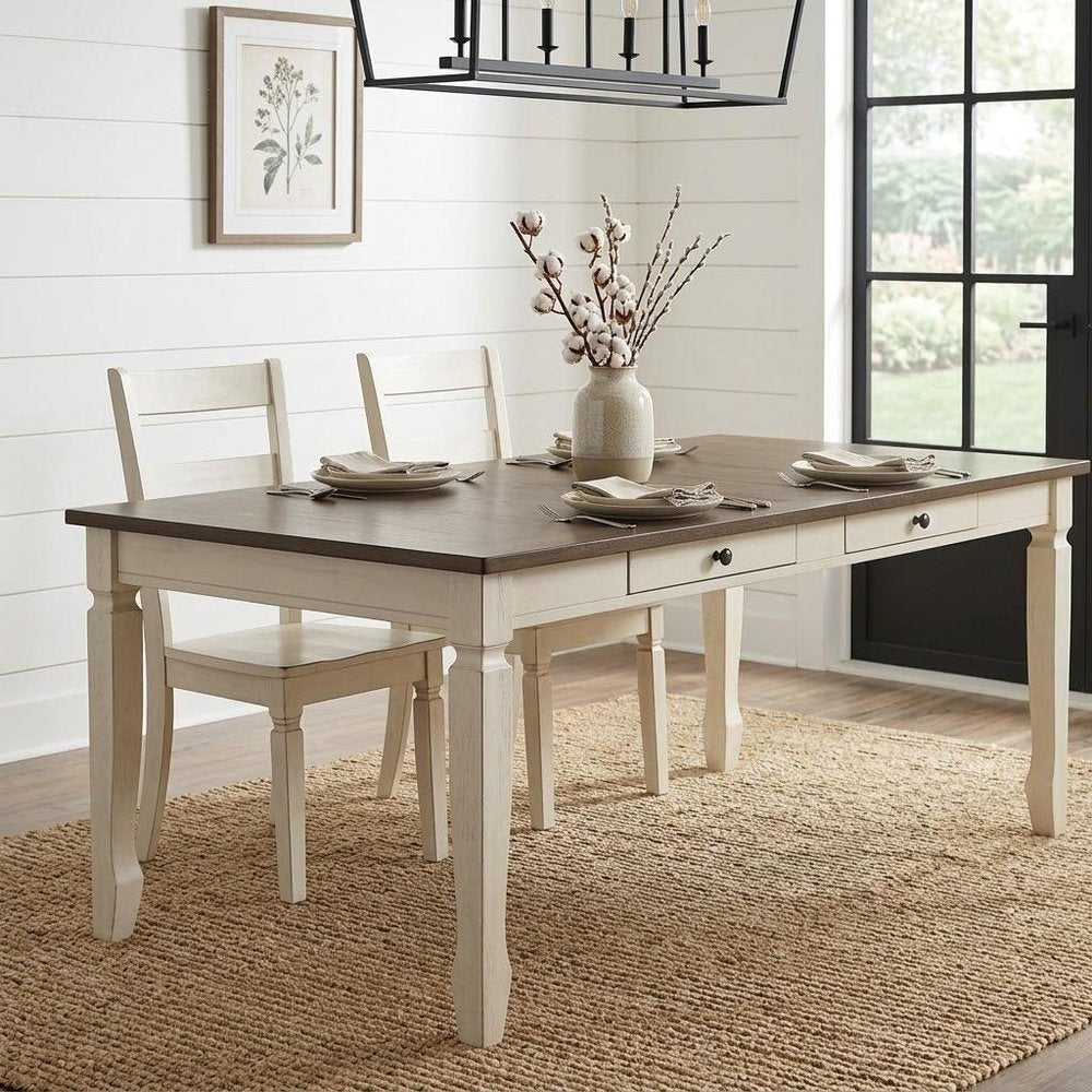 78" Oak And Cream Wood Dining Table