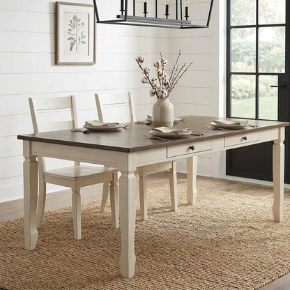78" Oak And Cream Wood Dining Table