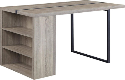 60" Gray And Black Iron And Wood Sled Base Dining Table
