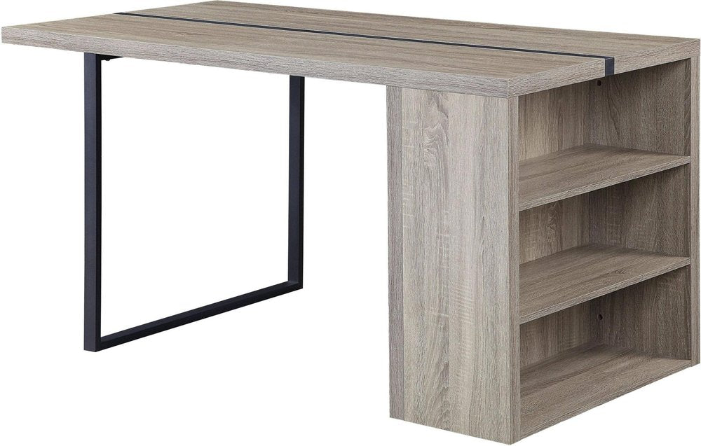 60" Gray And Black Iron And Wood Sled Base Dining Table
