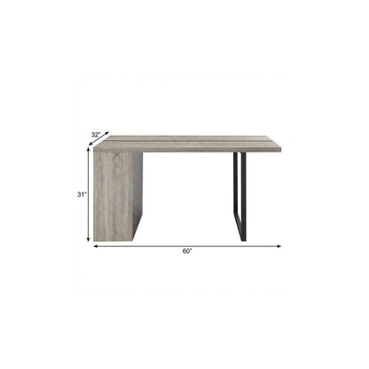 60" Gray And Black Iron And Wood Sled Base Dining Table HomeRoots
