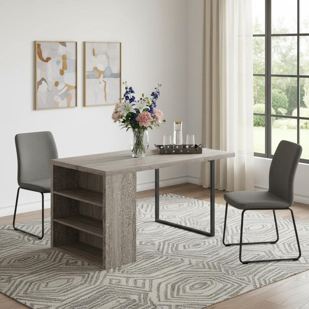 60" Gray And Black Iron And Wood Sled Base Dining Table HomeRoots