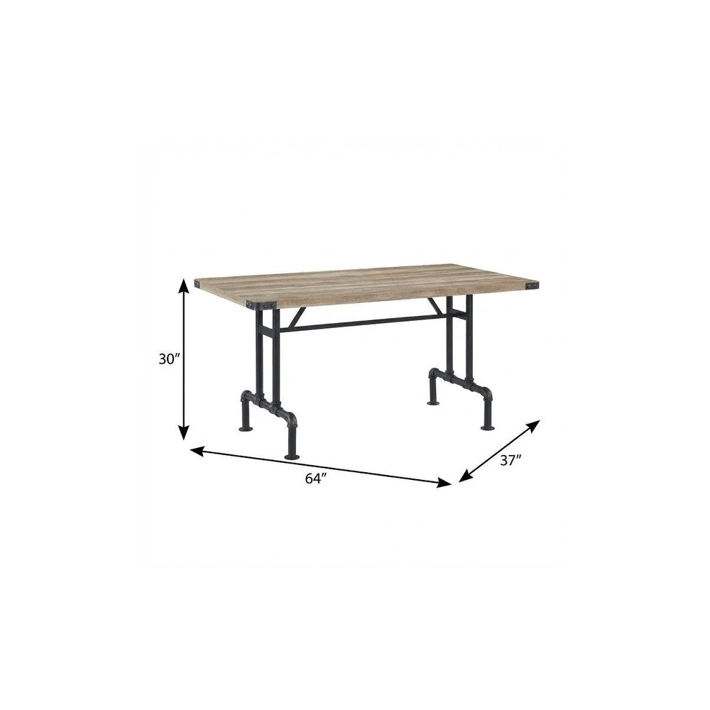64" Oak and Black Wood and Iron Trestle Base Dining Table — view 7
