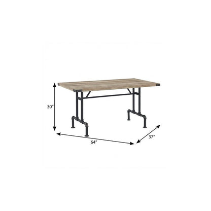 64" Oak and Black Wood and Iron Trestle Base Dining Table