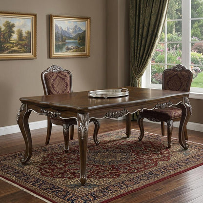80" Oak And Silver Wood Removable Leaf Extendable Dining Table