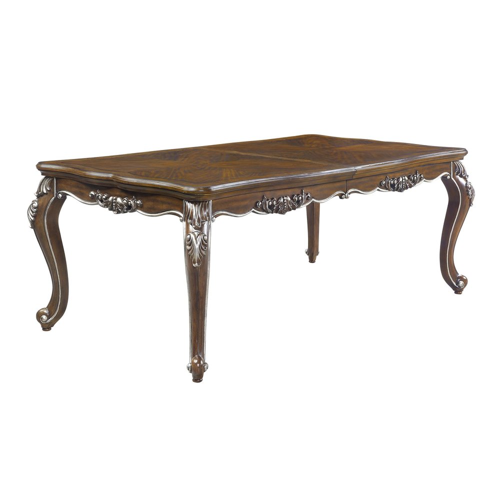 80" Oak And Silver Wood Removable Leaf Extendable Dining Table HomeRoots