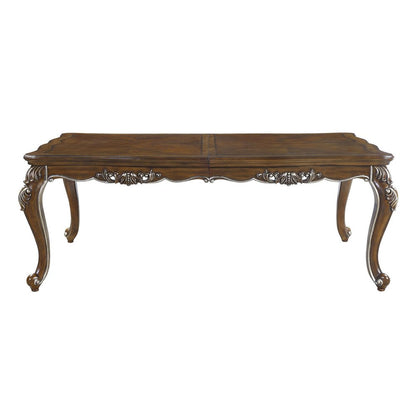80" Oak And Silver Wood Removable Leaf Extendable Dining Table HomeRoots