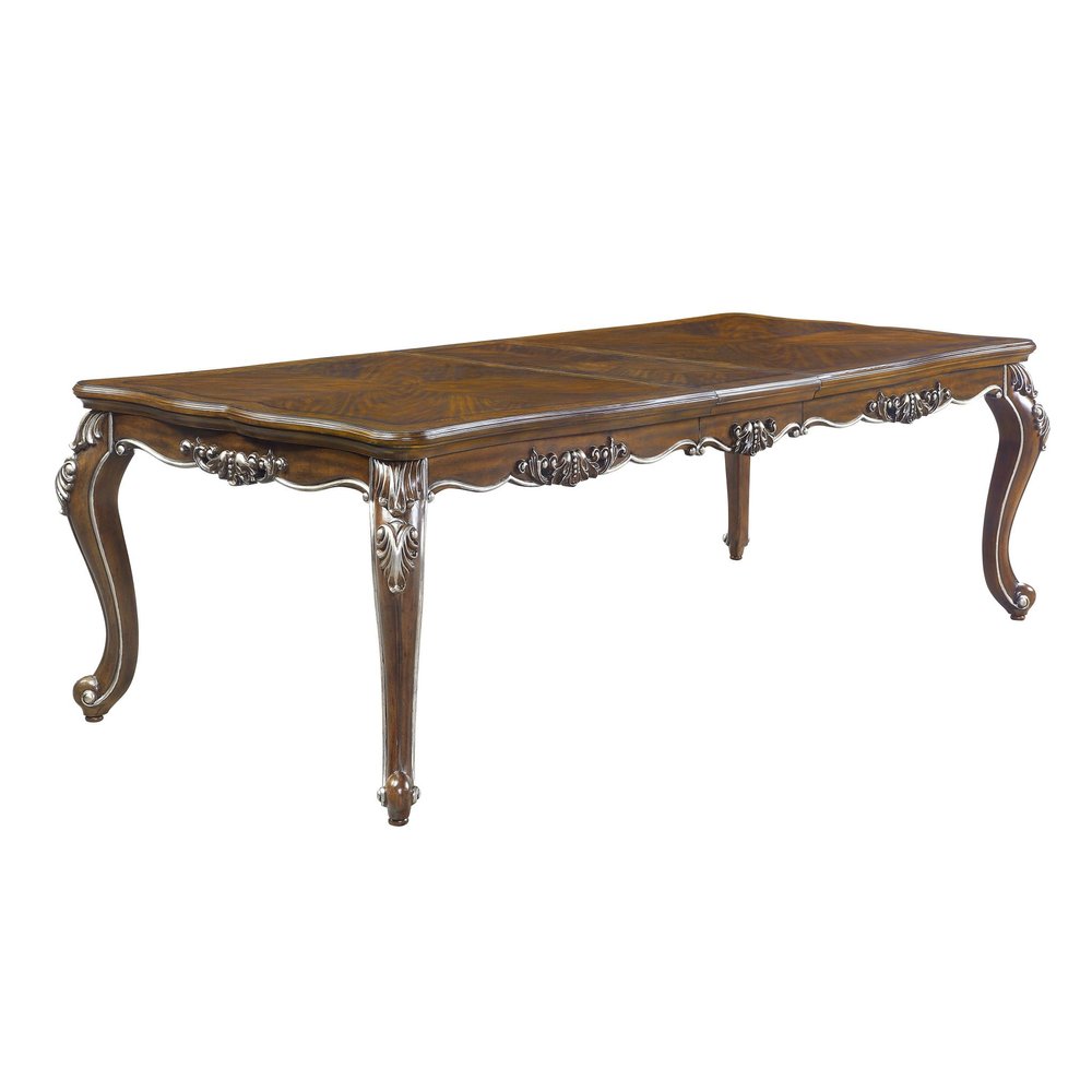 80" Oak And Silver Wood Removable Leaf Extendable Dining Table HomeRoots