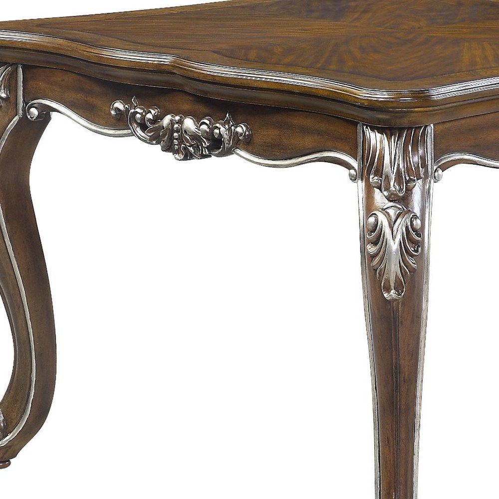 80" Oak And Silver Wood Removable Leaf Extendable Dining Table — view 7