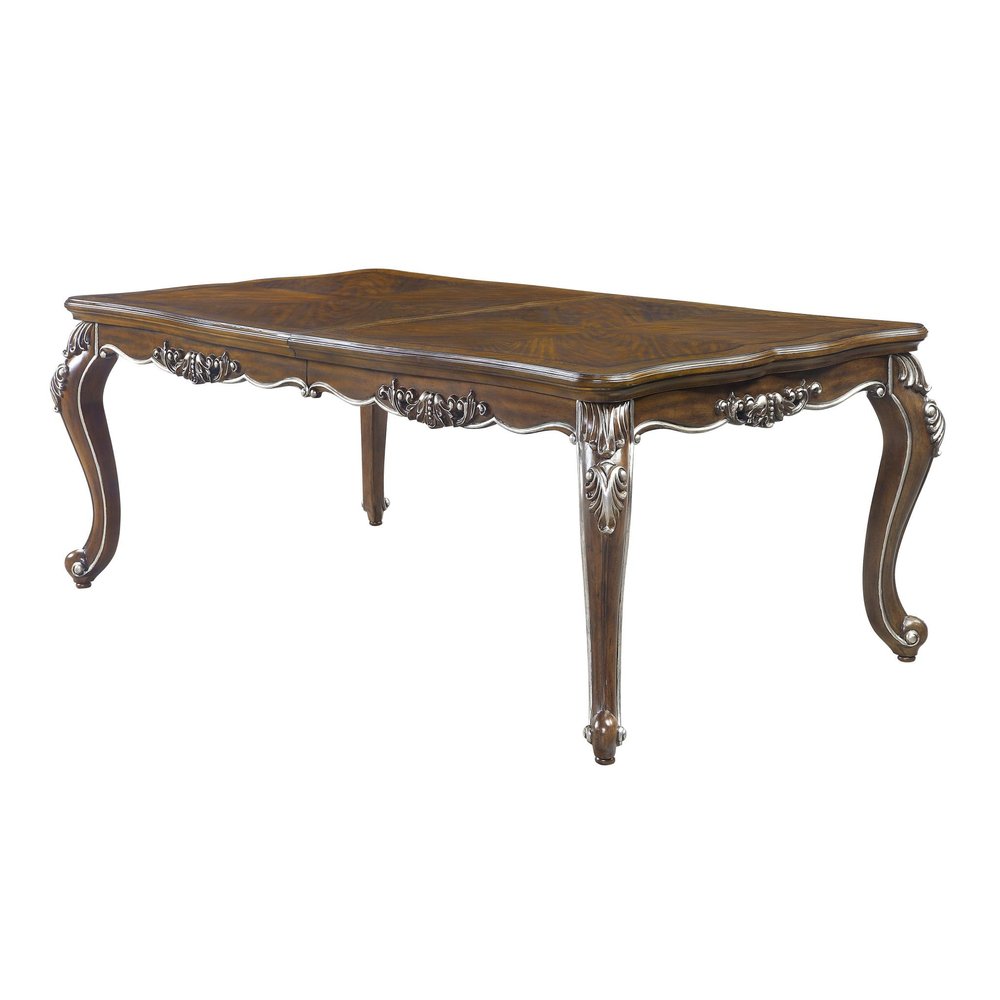 80" Oak And Silver Wood Removable Leaf Extendable Dining Table — view 8