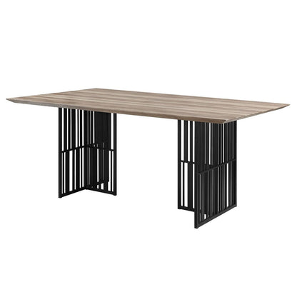 72" Oak And Black Wood And Iron Double Pedestal Base Dining Table HomeRoots