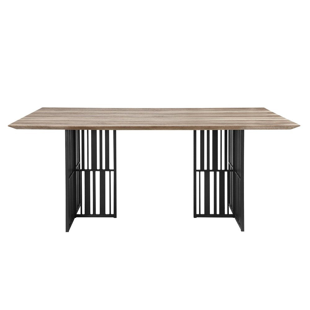 72" Oak And Black Wood And Iron Double Pedestal Base Dining Table HomeRoots