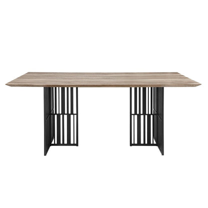 72" Oak And Black Wood And Iron Double Pedestal Base Dining Table HomeRoots