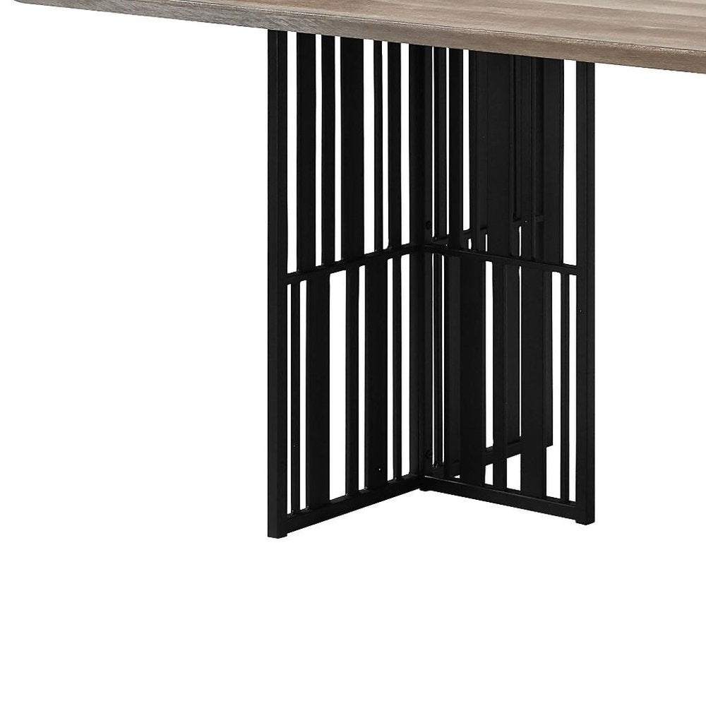 72" Oak And Black Wood And Iron Double Pedestal Base Dining Table HomeRoots