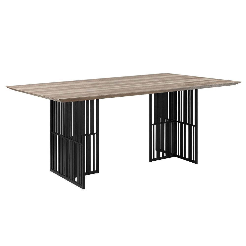 72" Oak And Black Wood And Iron Double Pedestal Base Dining Table — view 5