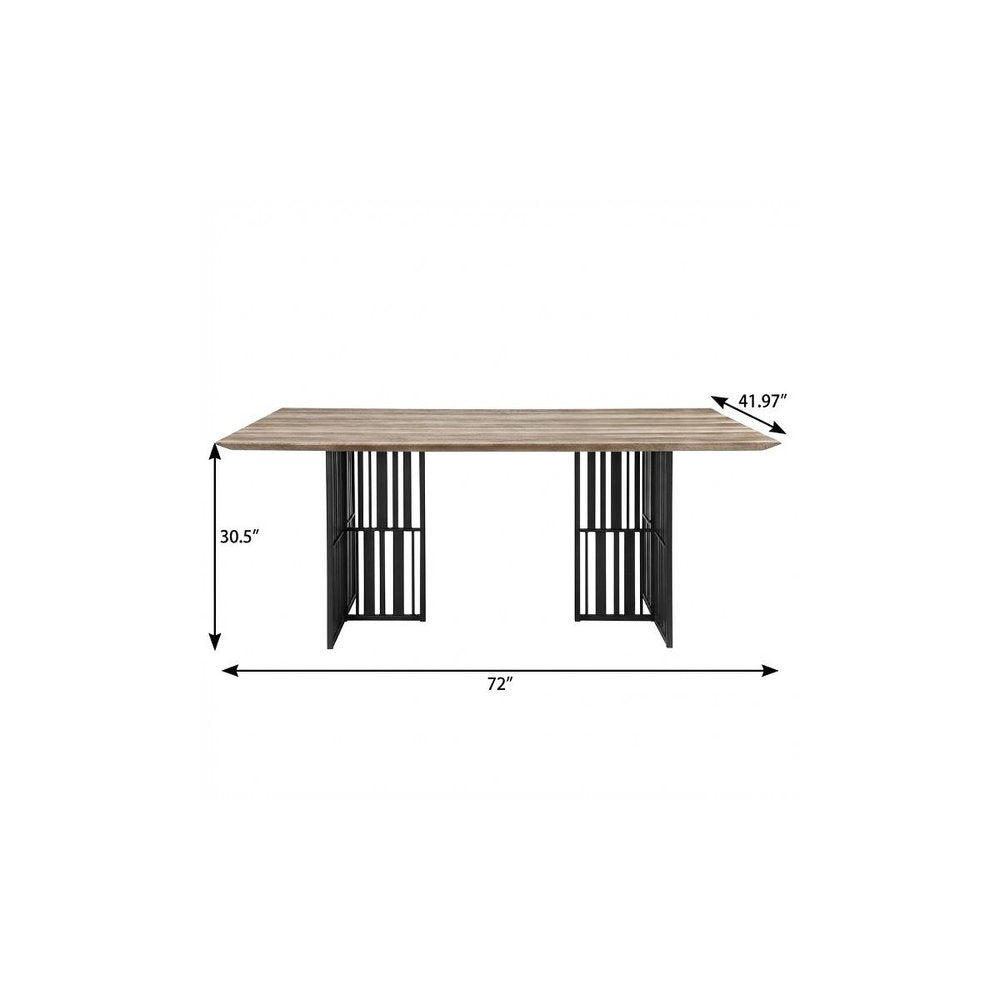 72" Oak And Black Wood And Iron Double Pedestal Base Dining Table — view 7