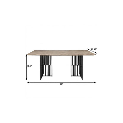 72" Oak And Black Wood And Iron Double Pedestal Base Dining Table HomeRoots