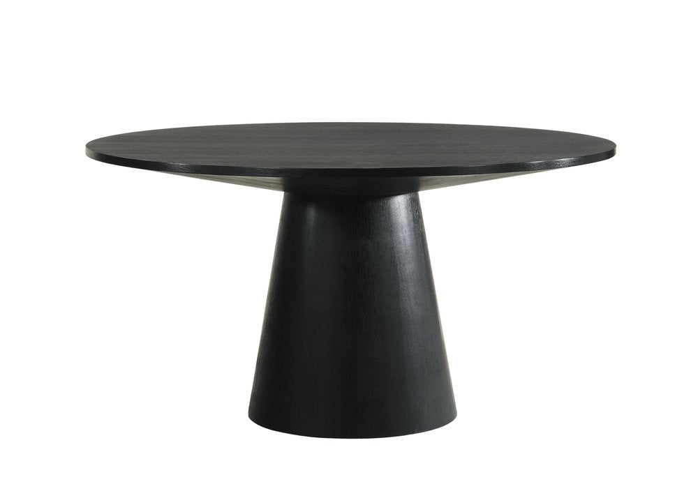 59" Black Wood Pedestal Base Round Top Dining Table