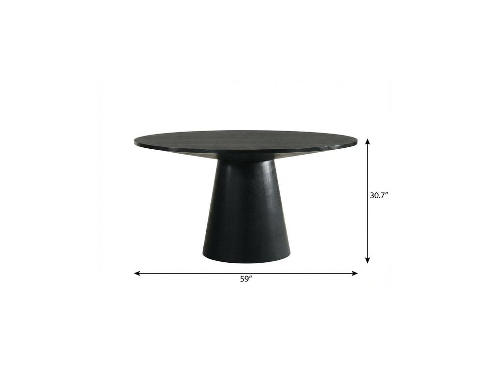 59" Black Wood Pedestal Base Round Top Dining Table — view 6