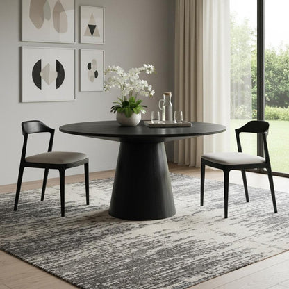 59" Black Wood Pedestal Base Round Top Dining Table HomeRoots