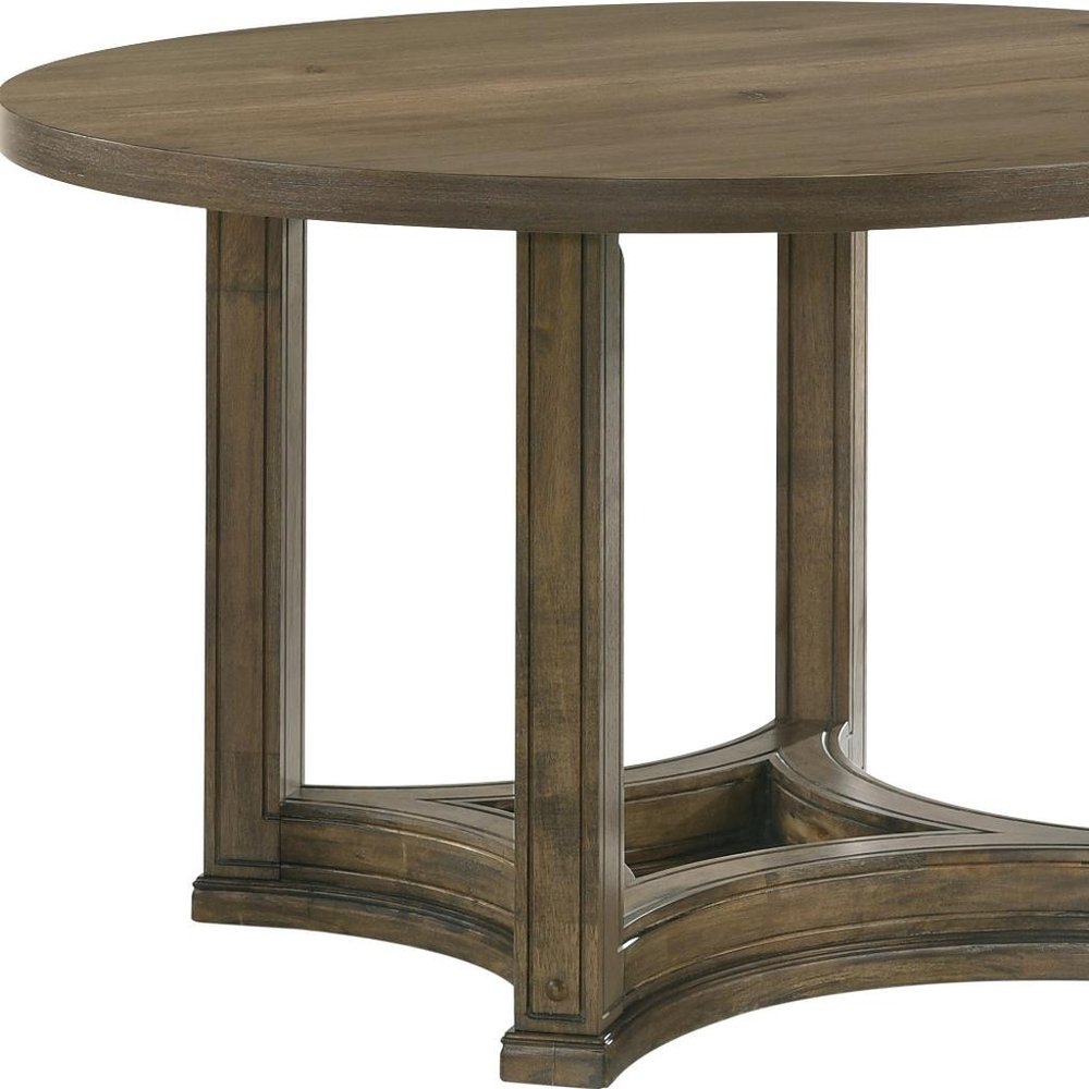 47" Oak Solid Wood Frame Base Round Top Dining Table — view 4