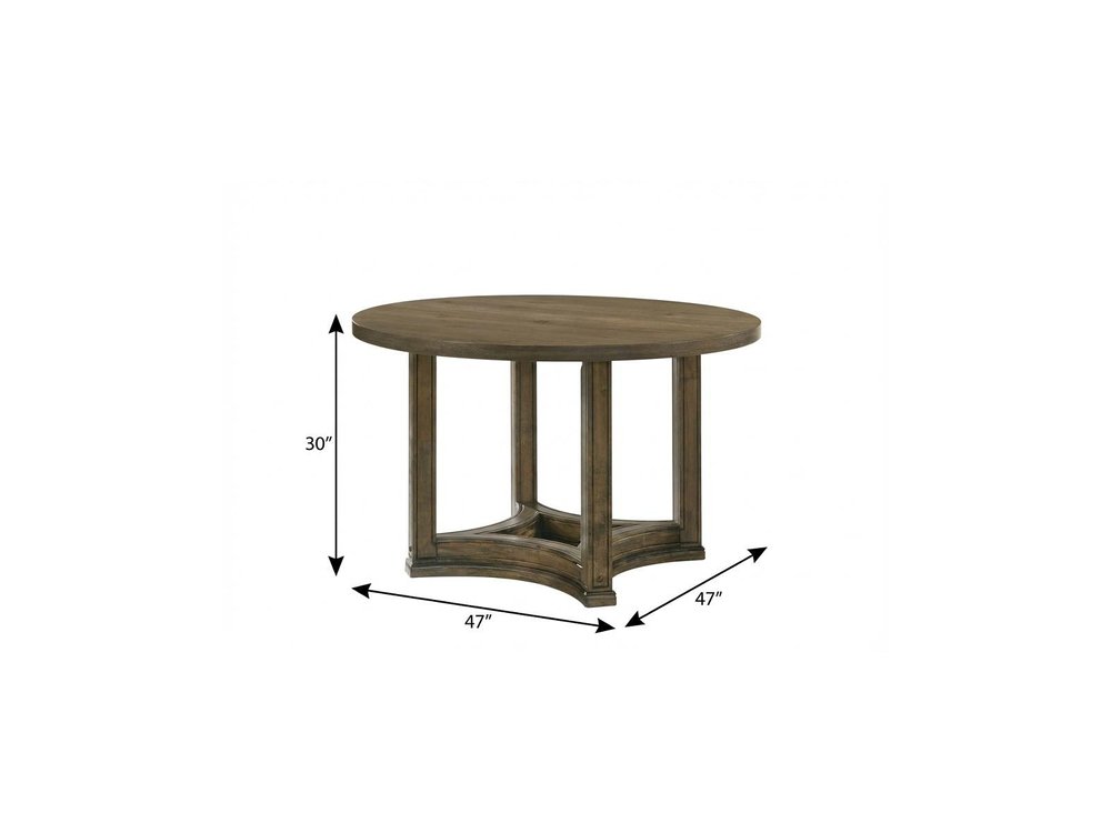 47" Oak Solid Wood Frame Base Round Top Dining Table — view 6