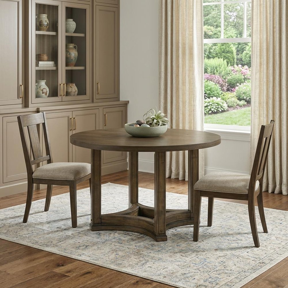 47" Oak Solid Wood Frame Base Round Top Dining Table — view 7