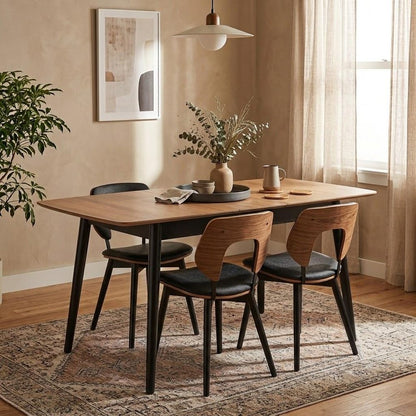63" Natural And Black Wood Butterfly Leaf Extendable Dining Table