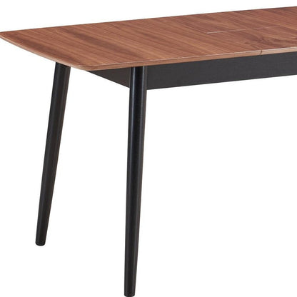 63" Natural And Black Wood Butterfly Leaf Extendable Dining Table HomeRoots