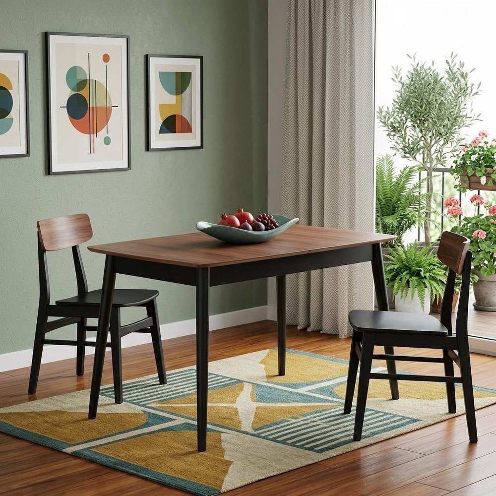 63" Natural And Black Wood Butterfly Leaf Extendable Dining Table HomeRoots