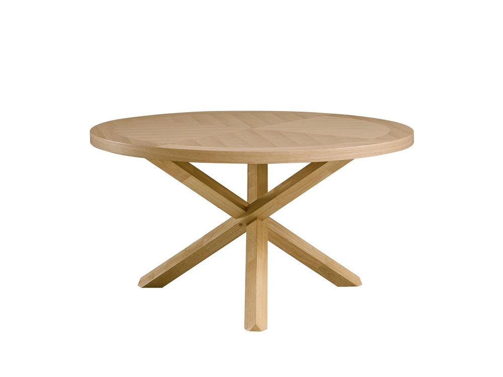 54" Oak Wood Cross Leg Base Round Top Dining Table — view 2