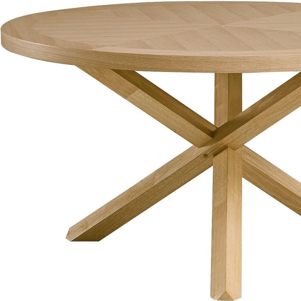 54" Oak Wood Cross Leg Base Round Top Dining Table — view 5