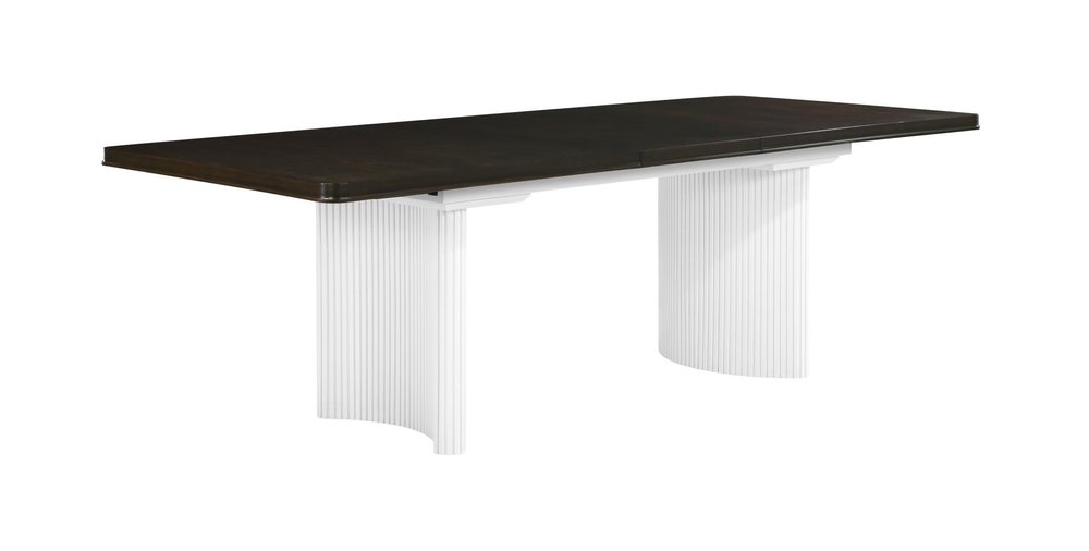 78" Walnut and White Wood Removable Leaf Double Pedestal Base Extendable Dining Table — view 1