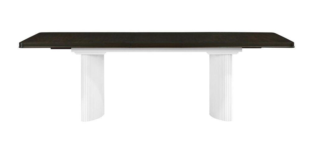 78" Walnut and White Wood Removable Leaf Double Pedestal Base Extendable Dining Table