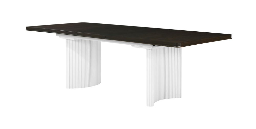 78" Walnut and White Wood Removable Leaf Double Pedestal Base Extendable Dining Table — view 5