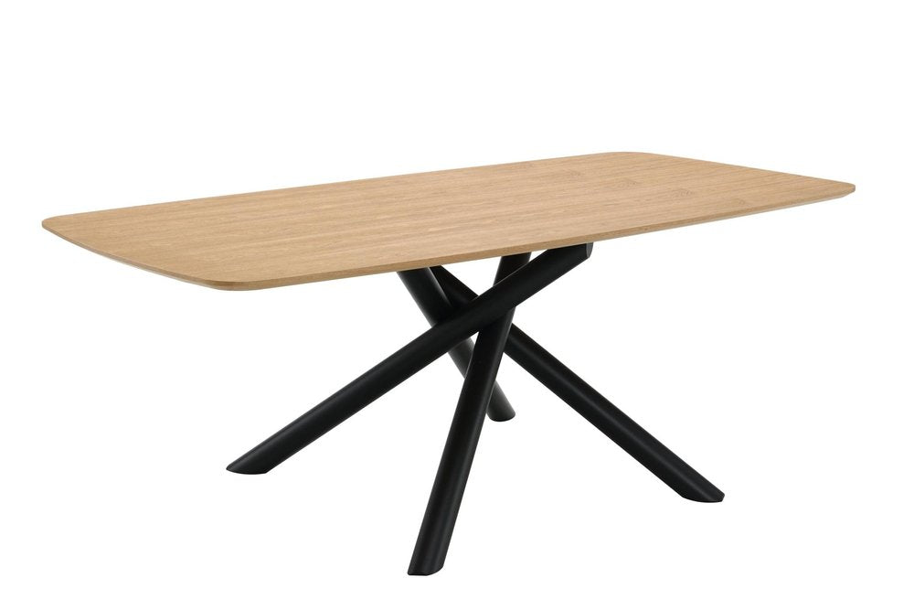 79" Natural and Black Wood and Iron Cross Leg Base Dining Table — view 1