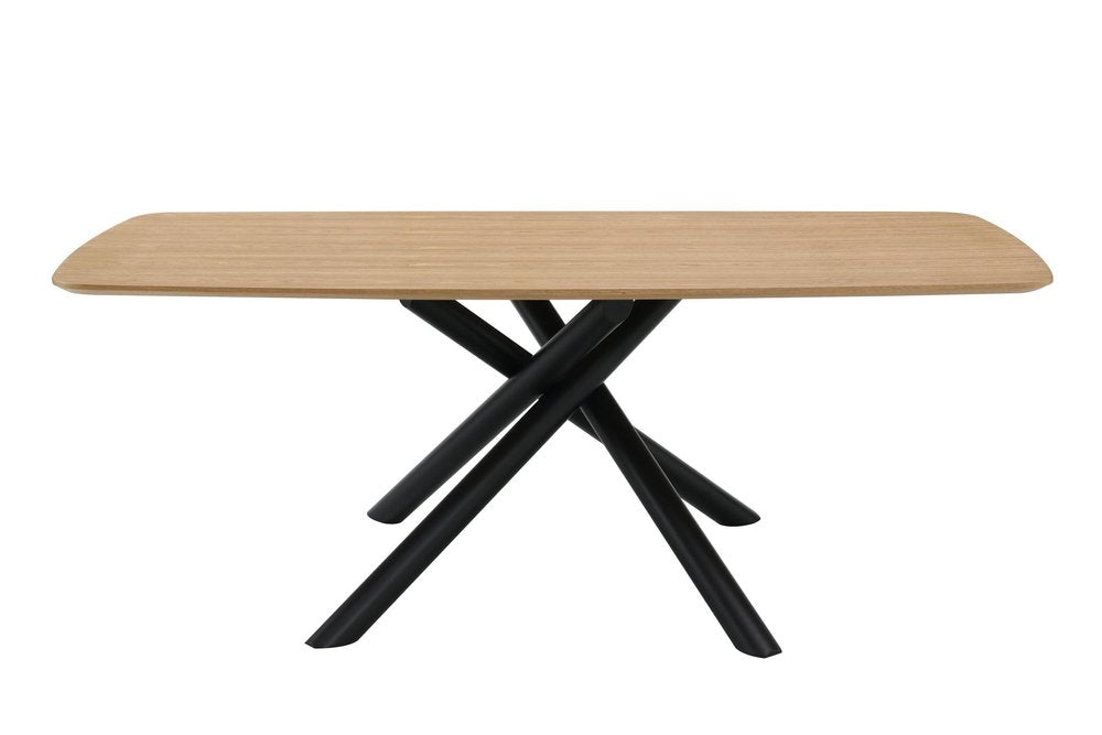 79" Natural and Black Wood and Iron Cross Leg Base Dining Table — view 2