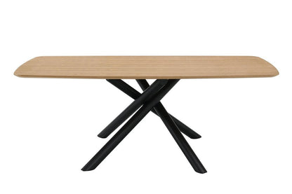 79" Natural and Black Wood and Iron Cross Leg Base Dining Table