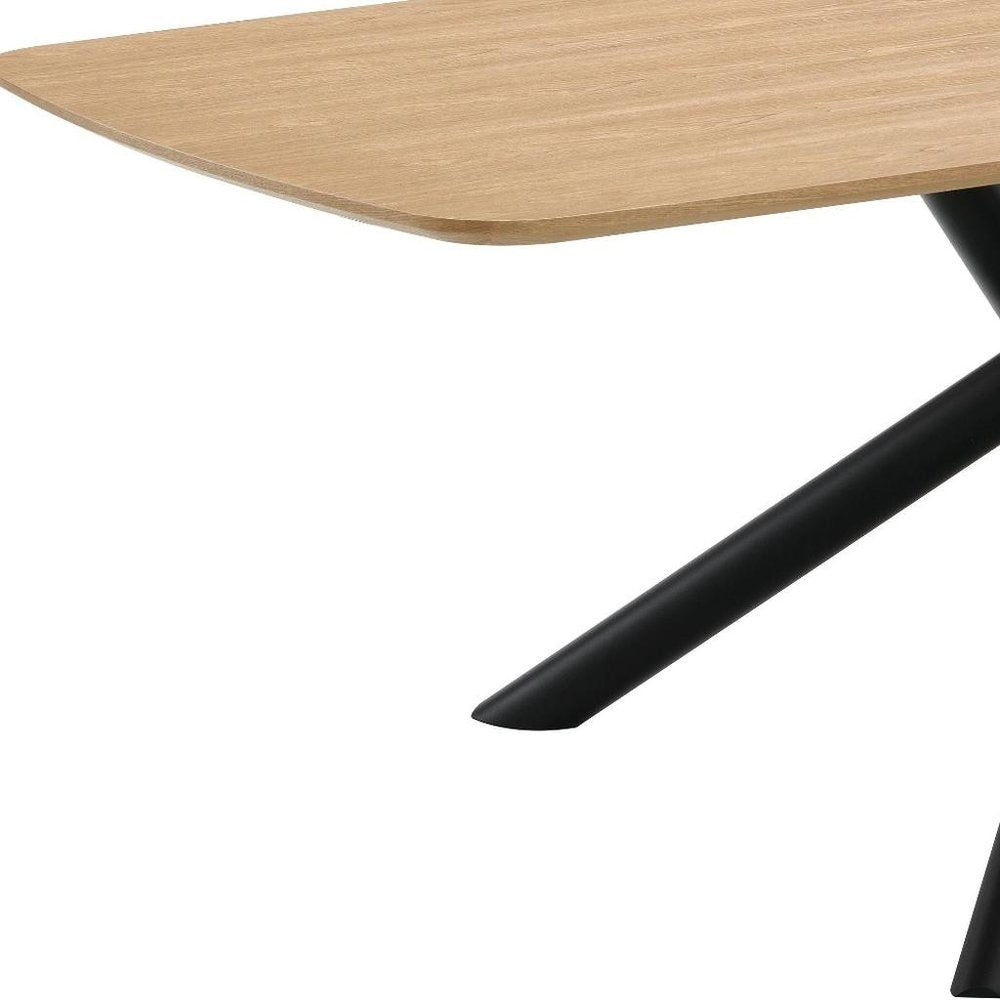 79" Natural and Black Wood and Iron Cross Leg Base Dining Table — view 4