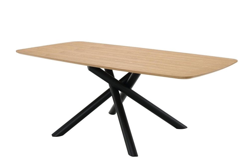 79" Natural and Black Wood and Iron Cross Leg Base Dining Table — view 5