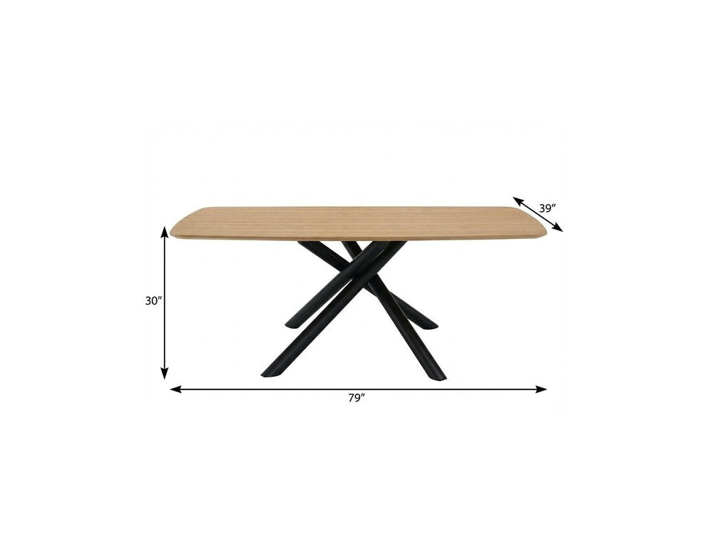 79" Natural and Black Wood and Iron Cross Leg Base Dining Table — view 6